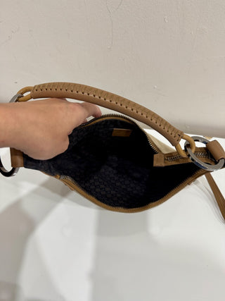 Vintage Gucci Small Canvas Moon Hobo Shoulder Bag Beige