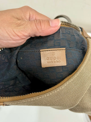 Vintage Gucci Small Canvas Moon Hobo Shoulder Bag Beige
