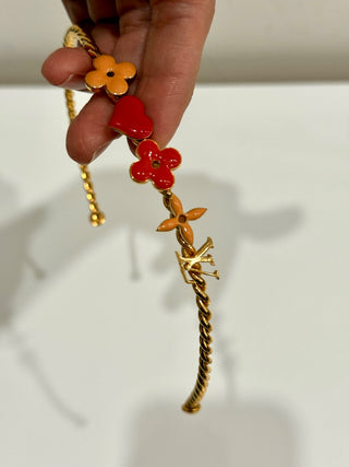 Louis Vuitton Monogram Flower Charm Enamel Gold Tone Braided Chain Headband