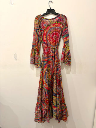 Alexis Charisma Paisley Print Belted Flounce Maxi Dress Mystic Womens Size Small