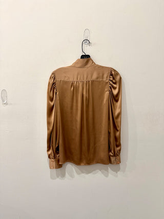Frame Gillian Lightweight Plunge Neck Puff Sleeve Silk Top Bronze Womens Size XS