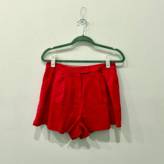 NWT Zara Linen Blend High Waisted Pleated Trouser Shorts Red Women's Size M