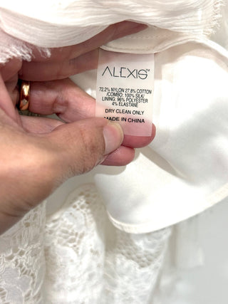 NWT Alexis Zella Sheer Ruffle Trim Tiered Lace Gown Skirt Ivory Women's Large