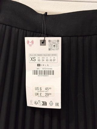 NWT Zara Pull On High Waisted Pleated A-Line Mini Skirt Black Women's Size XS