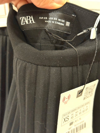 NWT Zara Pull On High Waisted Pleated A-Line Mini Skirt Black Women's Size XS