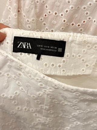 Zara Eyelet Peplum Blouse & Flat Front Shorts Set White Women's Top M / Bottom S