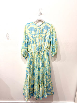 NWT Alexis Vine Print Vilas Tiered Tie Waist Midi Dress Blue Women's Size Small