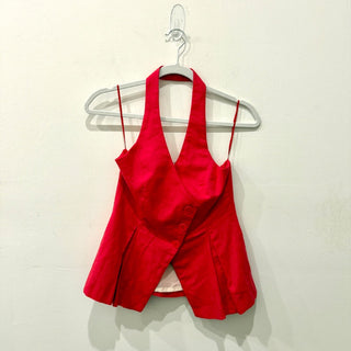 NWT Zara Sleeveless Halter Neck Open Back Waist Coat Vest Red Women's Size XS