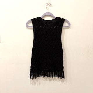 Zara Crochet Metallic Thread Sleeveless Fringe Tank Top Black Women's Size Small