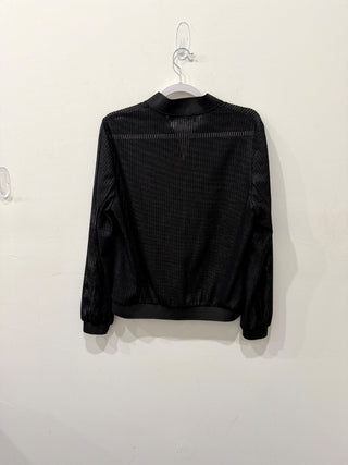 Zara Textured Mesh Open Knit Full Zip Bomber Jacket Black Women's Size Medium