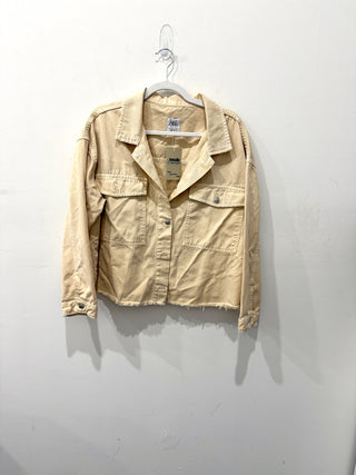 Zara 100% Cotton Raw Hem Cropped Button-Up Casual Jacket Tan Women's Size Large