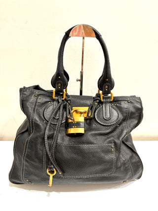 Chloé Paddington Lock & Key Grained Leather Satchel Bag Black Women's Large