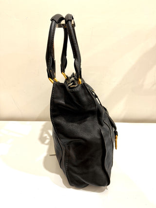 Chloé Paddington Lock & Key Grained Leather Satchel Bag Black Women's Large