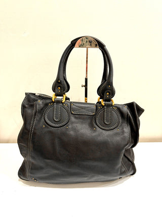 Chloé Paddington Lock & Key Grained Leather Satchel Bag Black Women's Large