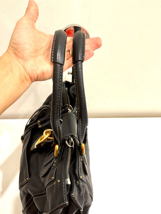 Chloé Paddington Lock & Key Grained Leather Satchel Bag Black Women's Large