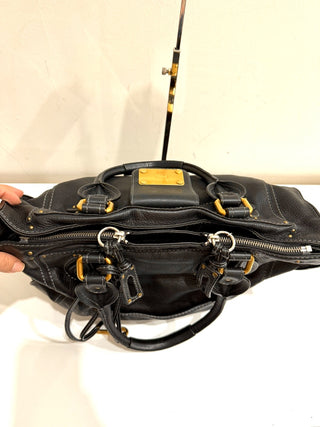 Chloé Paddington Lock & Key Grained Leather Satchel Bag Black Women's Large