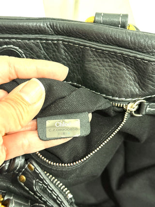 Chloé Paddington Lock & Key Grained Leather Satchel Bag Black Women's Large