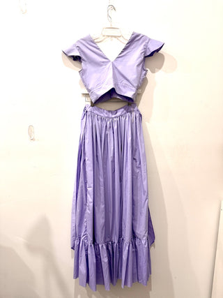 Guillermo Castro Crop Blouse Top & Tiered Maxi Skirt Set Lavender Women's Size S