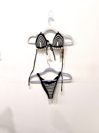 Capittana Trinidad Crochet 2 Tone Bikini Set w/ Shell Embellished Black/White S