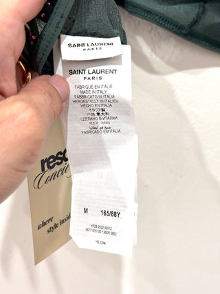 NWT Saint Laurent Logo Crystal Embellished Triangle Bra Green Women's Size M