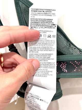 NWT Saint Laurent Logo Crystal Embellished Triangle Bra Green Women's Size M