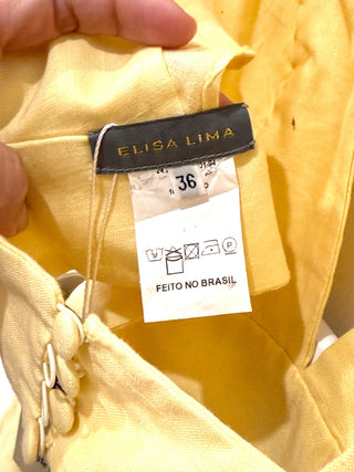 Elisa Lima Ruffle Crop Top & Belted High Waisted Short Set Yellow Women's 36 / S