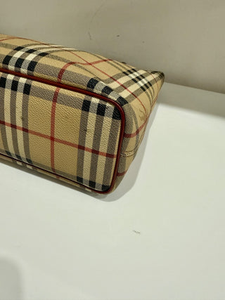 Burberry Haymarket Check Plaid Coated Canvas Tote Bag Beige Multi