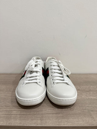 Gucci Ace Leather Striped Low Top Sneakers with Bee White Women's 37