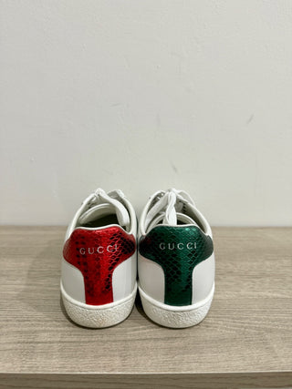 Gucci Ace Leather Striped Low Top Sneakers with Bee White Women's 37