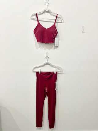 NWT Athleta Elation Velvet Crop Top & Tight Leggings Set Raspberry Women's Small