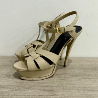 Yves Saint Laurent Tribute Leather Platform Sandals Light Beige Women's 38.5/8.5
