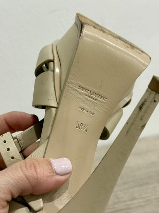 Yves Saint Laurent Tribute Leather Platform Sandals Light Beige Women's 38.5/8.5
