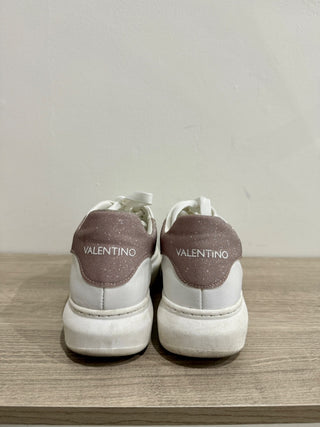 Valentino by Mario Valentino Fresia Leather Platform Sneaker White Rose Size 8.5