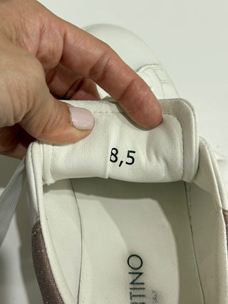 Valentino by Mario Valentino Fresia Leather Platform Sneaker White Rose Size 8.5