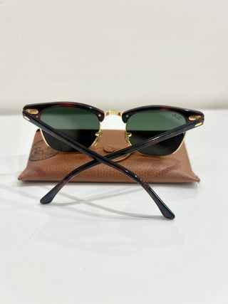 Ray Ban RB 3016 Clubmaster Classic Polished Tortoise On Gold Green Square Sunglasses