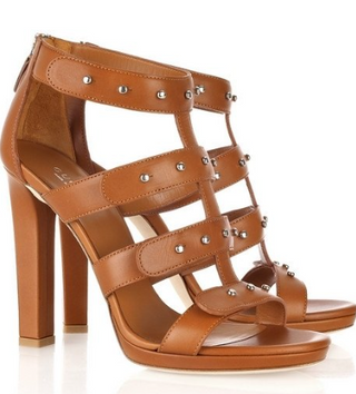 Gucci Leather Sigourney Studded Gladiator Platform Sandals Brown Women's 39/8.5