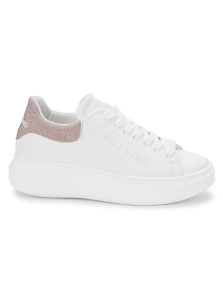 Valentino by Mario Valentino Fresia Leather Platform Sneaker White Rose Size 8.5