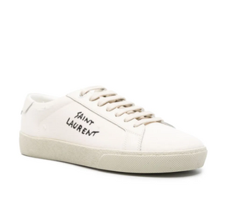 Saint Laurent SL/06 Court Classic Logo-Embroidered Leather Sneakers White EU 39