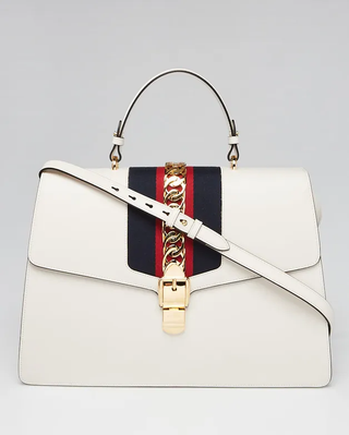 Gucci Large Sylvie 1969 Leather Handbag with Removable Strap White