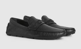 Gucci Interlocking G Logo Slip On Leather Driver Loafer Matte Black Men's Size 10