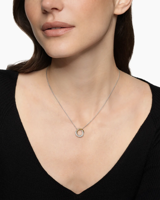 David Yurman Sterling Silver 18K Yellow Gold/Diamonds Crossover Pendant Necklace