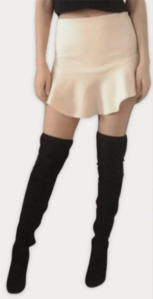 Zara Pull On High Waisted Ruffle Trim Flared Mini Skirt Cream Women's Size XS