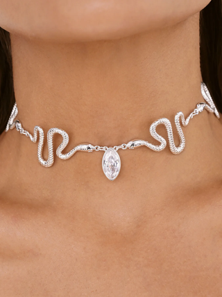 NWT Ettika Serpentina Choker Necklace Clear Crystal with Silver Plating