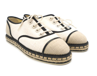 Chanel Cotton Lace Up Casual Espadrilles Light Beige Women's Size 37 / US 7