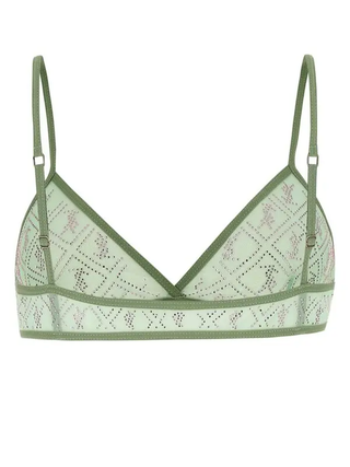 NWT Saint Laurent Logo Crystal Embellished Triangle Bra Green Women's Size M