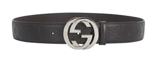 Gucci Interlocking Silver GG Buckle Embossed Leather Hip Belt Brown 80 cm / 32''