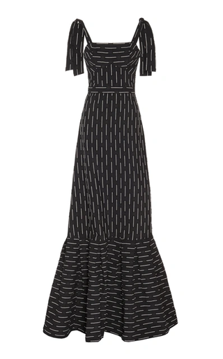 NWT Alexis Symphony Tie-Shoulder Flared-hem Maxi Dress Black/White Women Size XS