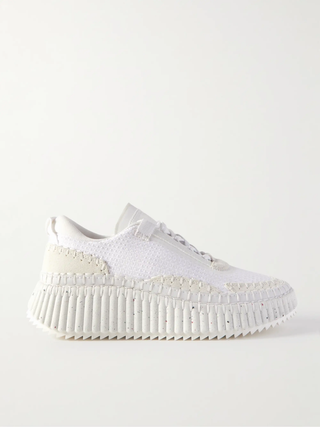 Chloe Nama Embroidered Suede/Recycled Mesh Chunky Platform Sneakers White EU 40