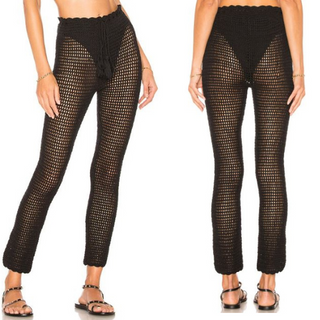 MAJORELLE Hilary Open Knit Crochet Tasseled High Rise Pant Black Women's Size XS