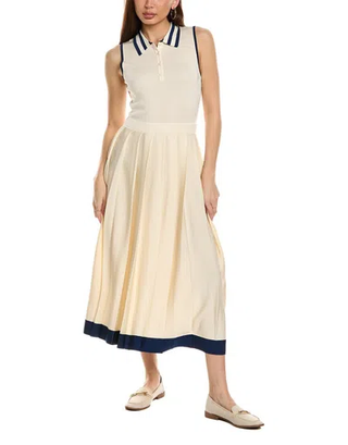 Alexis Cielo Colorblock Sleeveless Pleated Polo A-Line Midi Dress White Women XS